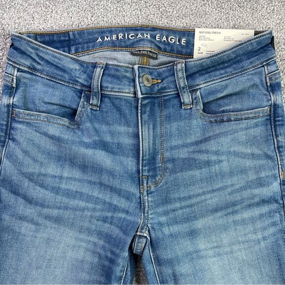 American Eagle Jeggings Women's 2 Blue Skinny Medium Wash Mid-Rise Stretch - Picture 2 of 14